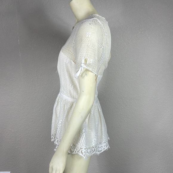 Luba by Hannah Payne Mesh Lace Peplum Babydoll Top Blouse Feminine Bridal White - Picture 3 of 13